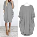Miniatyrbild 4 av 4: Kvinnor Plus Size Lång Eeve Lös Midi Klänning Med Ficka Grey 4XL