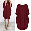 Miniatyrbild 3 av 4: Kvinnor Plus Size Lång Eeve Lös Midi Klänning Med Ficka Wine Red 2XL