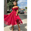 Miniatyrbild 4 av 5: Elegant A-linje off-shoulder aftonklänning för bröllopsgäst födelsedagsklänning för cocktail Vestidos De Novia Pink XL