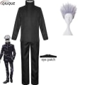Miniatyrbild 1 av 5: 2023-anime Jujutsu Kaisen Gojo Satoru Cosplay Kostym Toppar Byxor Ögonlapp Halloween Party Män Uniform Peruker-1-1 Black Package 5 M