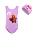Miniatyrbild 1 av 2: Turning Red Barn Flickor Badkläder One Piece Monokini Baddräkt med Badmössa Cap Set Purple 9-10 Years