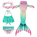 Miniatyrbild 1 av 5: Barn Flickor Mermaid Tail Bikini Set Badkläder Baddräkt Simning Kostnad Inklusive Garland Pannband Färg 2 4-5 år