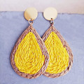 Miniatyrbild 2 av 3: Bohemian Woven Straw Wicker Raffia Rotting Dingle Örhängen Geometriska Circle Round Drop Earrings yellow teardrop