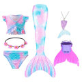 Miniatyrbild 3 av 4: Sommarflicka sjöjungfru stjärt med monofin Halloween kostym prinsessa klänning baddräkt bikini badkläder för simning V 150cm(11-12T) 6PCS with fins