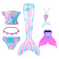 Miniatyrbild 3 av 4: Sommarflickans sjöjungfrustjärt med monofena Halloween-kostym prinsessklänning baddräkt bikini badkläder för simning V 150cm(11-12T) 6PCS with fins2
