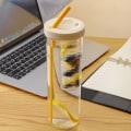 Miniatyrbild 4 av 5: Drickskopp med sugrör och lock, resekopp för lemonad, smoothie & juice, återanvändbar 700 ml plastgul yellow