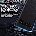 Miniatyrbild 5 av 5: För Samsung Galaxy S10 Plus anti-scratch Litchi Texture Äkta kohud Läder+tpu Telefon Case Black