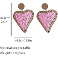 Miniatyrbild 3 av 3: Bohemian Woven Straw Wicker Raffia Rotting Dingle Örhängen Geometriska Circle Round Drop Earrings pink heart