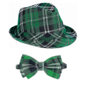 Miniatyrbild 1 av 3: St Patricks Day hatt för vuxna med fluga Grön pläd Irish Day Accessoarer Presenter