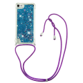 Miniatyrbild 1 av 5: Long Lanyard Glitter Liquid Quicksand Tpu Cover för Ipod Touch (2019)/ipod Touch 6/5 - Mörklila hjärtan Blue Hearts