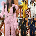 Miniatyrbild 3 av 5: Dam Vinter Varm snödräkt Utomhussport Byxor Skiddräkt Vattentät Jumpsuit Pink M