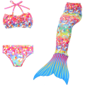 Miniatyrbild 1 av 4: Sommarflicka sjöjungfru stjärt med monofin Halloween kostym prinsessa klänning baddräkt bikini badkläder för simning V 150cm(11-12T) 3PCS without fins24