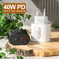 Miniatyrbild 3 av 6: 40W 2 PD och 1 QC 3.0 Port Snabbladdande Ström USB Typ C Laddare US/EU För iPhone Samsung Xiaomi Snabbladdning EU-Black