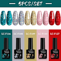 Miniatyrbild 1 av 6: LILYCUTE 5 st/set 7ML Rödbrun Nagelgel DIY Nagelkonst Semi-Permanent UV Gel Polish Långvarig Design Manikyr Kit Tillbehör 241181