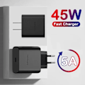 Miniatyrbild 5 av 6: 45W PD Super snabbladdning för S22 S23 Ultra Note 10+ 5G USB C Mobiltelefon Typ C US/EU/UK Snabbladdare Väggadapter EU PLUG