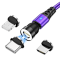 Miniatyrbild 1 av 6: USLION 7A Magnetisk USB Snabbladdningskabel Typ C Mirco Telefon Datakabel För iPhone 16 15 Pro Max Xiaomi 14 POCO F6 Oneplus 13 Purple 3in1 1m