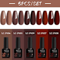 Miniatyrbild 1 av 6: LILYCUTE 5 st/set 7ML Rödbrun Nagelgel DIY Nagelkonst Semi-Permanent UV Gel Polish Långvarig Design Manikyr Kit Tillbehör 241174