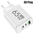 Miniatyrbild 1 av 6: GaN Snabbladdning 65W Typ C USB Laddare EU KR PD 3.0 Snabbladdare Väggadapter För Telefon För iPhone 15 Xiaomi Huawei Samsung EU White