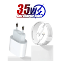 Miniatyrbild 1 av 6: 35W PD Snabbladdare för iPhone 13 Pro 14 Plus 11 12 mini XS Max XR X iPad Air Snabbladdningskabel USB-C Ström 1m Cable EU Charger and Cable