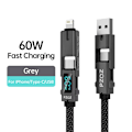 Miniatyrbild 1 av 6: PZOZ 4 i 1 140W PD USB C-kabel Digital Display Snabbladdning För iPhone 16 15 14 Pro Max MacBook iPad USB Typ C-sladdladdare 60W Black 0.2m