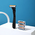 Miniatyrbild 6 av 7: 1 rakhyvel + 20-30 st extra påfyllningspatroner 3 blad män rakkniv grå färg Manuell rakapparat för män Barberrakning 20 Extra Refill
