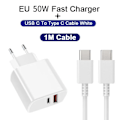 Miniatyrbild 1 av 6: PD 50W Supersnabb Laddare För Samsung Galaxy S22 S23 S20 Ultra A53 A54 8S C Till Kabel Snabbladdning Telefontillbehör EU 1M cable White