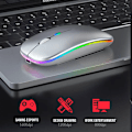 Miniatyrbild 2 av 6: Trådlös mus Bluetooth-kompatibel 2,4 GHz 1600 DPI USB uppladdningsbar RGB-ljus bärbar mus för bärbar dator PC Macbook-spel 2.4G BT Silver