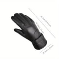 Miniatyrbild 5 av 8: 1 par halkfria äkta läder handskar för män, fleecefodrade tjocka vindtäta handskar för utomhusskidåkning Cykling Black One Size Fits All