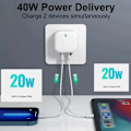Miniatyrbild 5 av 6: 40W Dubbel USB C Typ C PD Väggladdare Snabb Laddning Nätadapter för Ipad 2 3 4 IPhone 11 12 13 14 15 Xiaomi Huawei EU40W AC