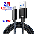 Miniatyrbild 1 av 6: 10A Snabbladdningsdatakabel 120W 1m/1.5m/2m Anti-brott Nylonflätad för Samsung Huawei Xiaomi IPhone Oneplus Snabbladdare 2m