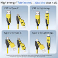 Miniatyrbild 2 av 6: NNBILI 65W 6A Spiralkabel USB-C 4-i-1 Snabbladdning för iPhone 16 15 14 13 12 Pro Max Samsung Multi-Enhet Tålig Kabel Yellow 1.5m