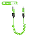 Miniatyrbild 1 av 6: NNBILI 65W 6A Spiralkabel USB-C 4-i-1 Snabbladdning för iPhone 16 15 14 13 12 Pro Max Samsung Multi-Enhet Tålig Kabel green 1.5m
