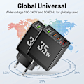 Miniatyrbild 6 av 6: USB C Laddare 3 Portar PD Snabbladdning Digital Display Quick Charge 3.0 Telefon Väggadapter för iPhone 15 Xiaomi Samsung Huawei EU White