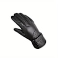 Miniatyrbild 1 av 8: 1 par halkfria äkta läder handskar för män, fleecefodrade tjocka vindtäta handskar för utomhusskidåkning Cykling Black One Size Fits All