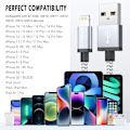 Miniatyrbild 4 av 6: 2-pack Ultralång Snabb Laddning USB-kabel för iPhone 14 8 7 Plus 13 12 11 Pro Max XS XR 3A USB Laddare Datakabel Flätad Kabel 2PCS 3m