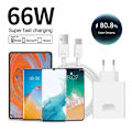 Miniatyrbild 6 av 6: 6A 66W Supersnabb EU Väggladdare för Huawei Mate 40 50 60 P50 Nova 8 9 10 Honor 90 100 X7 X8 X9 Magic Typ C Laddnings-USB-kabel EU Plug - 1m Cable
