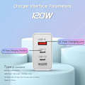 Miniatyrbild 6 av 6: 120W PD QC3.0 Snabbladdare 3 Portar USB-C Multi-Enhetsladdare Väggladdare för iPhone 15 16 Samsung Xiaomi Dropshipping EU Plug