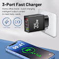 Miniatyrbild 2 av 6: USB C Laddare 3 Portar PD Snabbladdning Digital Display Quick Charge 3.0 Telefon Väggadapter för iPhone 15 Xiaomi Samsung Huawei EU White