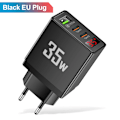 Miniatyrbild 1 av 6: USB C Laddare 3 Portar PD Snabbladdning Digital Display Quick Charge 3.0 Telefon Väggadapter för iPhone 15 Xiaomi Samsung Huawei EU Black