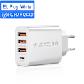 Miniatyrbild 1 av 6: USB-C Laddare 60W Snabbladdare 4-Portar PD Typ-C Snabbladdning 3.0 Väggströmadapter för iPhone Xiaomi Samsung Telefonladdare EU White