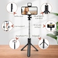 Miniatyrbild 3 av 6: Allt-i-ett Portabelt Stativ för iPhone Selfie Stick med Fyllningsljus Utdragbart Telefonstativ för Tiktok Live BT Fjärrkontroll Black (No Light)