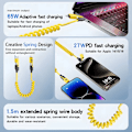 Miniatyrbild 5 av 6: NNBILI 65W 6A Spiralkabel USB-C 4-i-1 Snabbladdning för iPhone 16 15 14 13 12 Pro Max Samsung Multi-Enhet Tålig Kabel Yellow 1.5m