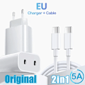 Miniatyrbild 1 av 6: 40W Dubbel USB-C PD Laddare Snabbladdning USB-C Typ C Snabb Telefonladdare Adapter för iPhone 15 14 13 Pro Max iPad Air Väggladdare EU Plug C2C Cable