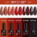 Miniatyrbild 1 av 6: LILYCUTE 5 st/set 7ML Rödbrun Nagelgel DIY Nagelkonst Semi-Permanent UV Gel Polish Långvarig Design Manikyr Kit Tillbehör 241179