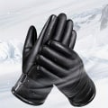 Miniatyrbild 6 av 8: 1 par halkfria äkta läder handskar för män, fleecefodrade tjocka vindtäta handskar för utomhusskidåkning Cykling Black One Size Fits All