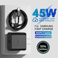 Miniatyrbild 1 av 6: 45W PD USB-C Snabbladdare för Samsung S20 S21 FE S22 S23 S24 Note 20 A14 A15 A25 A53 A54 Dubbel Typ C Super Snabbladdning 5A Kabel 2m Cable - Kit EU Charger and Cable