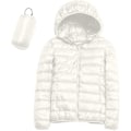 Miniatyrbilde 1 av 4: Lett, avslappet dunjakke med hette for kvinner, pakkbar pufferjakke, ultralett kort dunjakke med oppbevaringspose fra GuanGuan L-white XX-Large