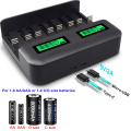 Miniatyrbillede 4 af 5: LCD Universal Batterioplader - 8 Bay AA /AAA /C /D Batterioplader til Genopladelige Batterier med 2A USB-port