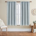 Miniatyrbillede 1 af 4: Bohemian Style Soveværelse Broderede Stribede Landhus Gardiner 84 Tommer Lange 2 Stykker Sæt Blå Linned Gardiner ( B 132,08 cm x L 160,02 cm, Blå )
