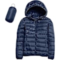 Miniatyrbilde 1 av 4: Lett, avslappet dunjakke med hette for kvinner, pakkbar pufferjakke, ultralett kort dunjakke med oppbevaringspose fra GuanGuan F-navy XX-Large